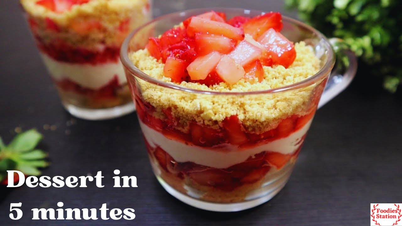 Easy No Bake Dessert Cup Recipe | Strawberry Cheesecake Cups| Easy Dessert in 5mins|Eggless Dessert