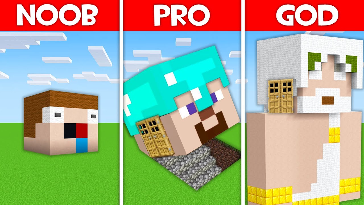 Minecraft Battle: HEADBLOCK BASE BUILD CHALLENGE - NOOB vs PRO vs HACKER vs GOD in Minecraft!