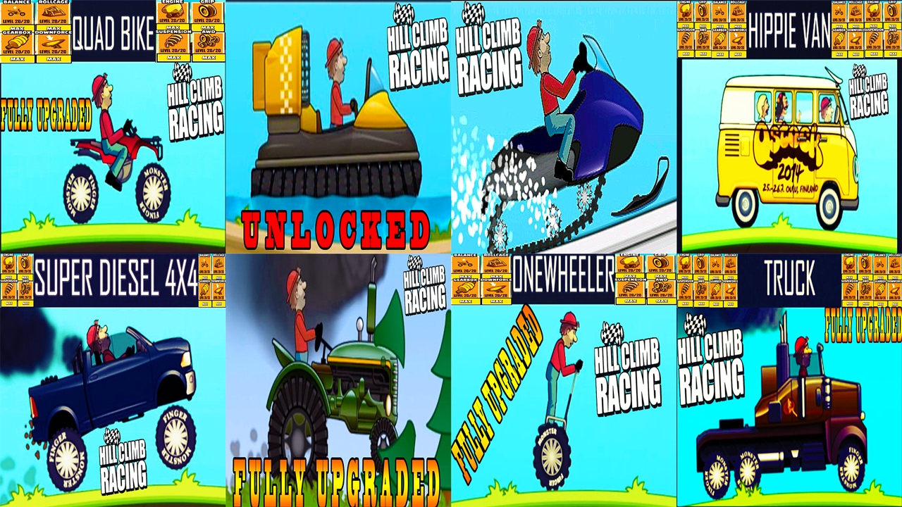 Fast Version 2x Speed Hill Climb Racing 1 - The Best 8 Vehicles Compilation 2017