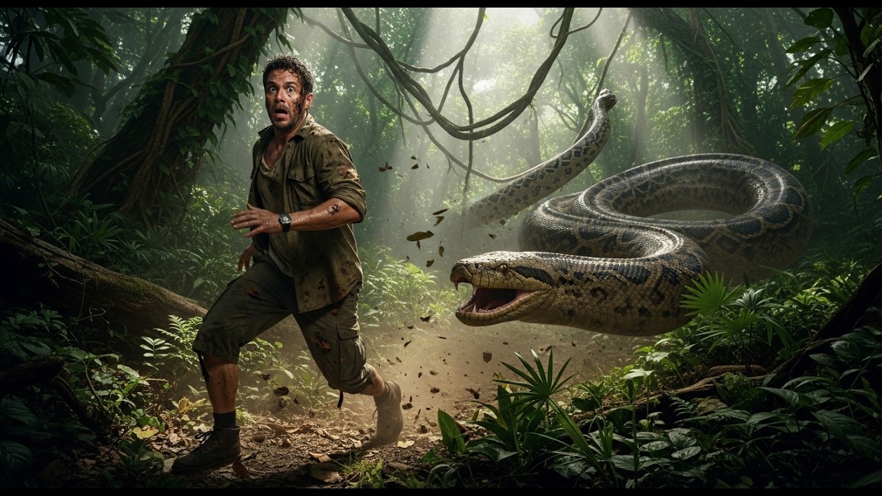 “Terrifying Anaconda Chase! Man Runs for His Life in Wild Jungle 🌴🐍”
