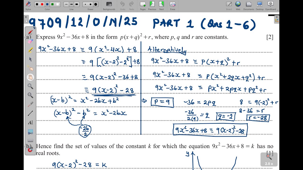 9709/12/O/N/25 -- AS LEVEL PURE MATHEMATICS 1 PAPER 12 OCT/NOV 2025 PART 1 (QNS 1 - 6)