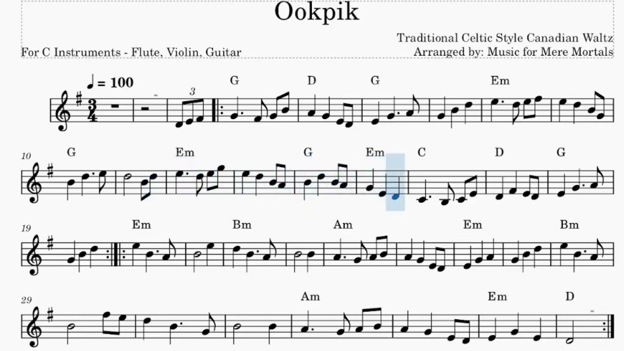 Ookpik – Traditional Celtic Style Waltz – Play Along for Violin, Flute or Guitar