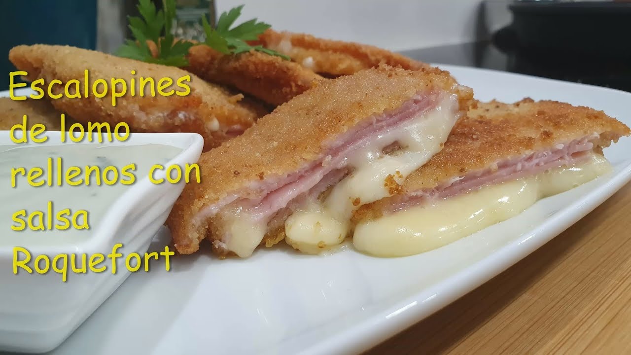 Escalopines de lomo de cerdo rellenos con salsa Roquefort