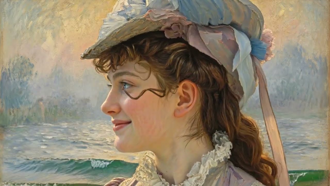 Claude Monet Victorian Lady of 1800s Village Morning