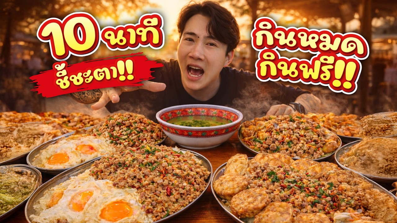 10 นาที ชี้ชะตา!! กระเพราถาด 1.5 กิโล กินหมดกินฟรี!!