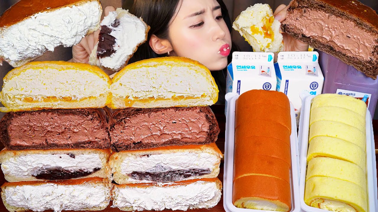 Сливочный Хлеб АСМР Десерт😋 Взбитые сливки Шоколад КукурузаㅣDessert Cream Bread Mukbang