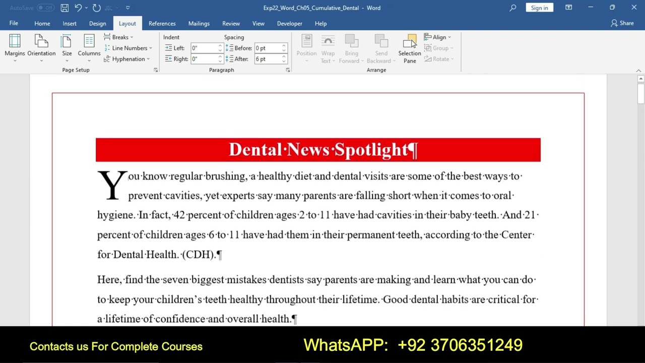 Exp22_Word_Ch05_Cumulative_Dental | Exp22 Word Ch05 Cumulative Dental | Complete Solution 100%