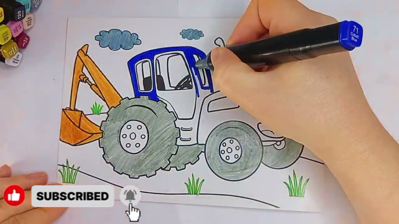 THE BLUE TRACTOR🚜#arttips #drawing #arttutorial #coloring 