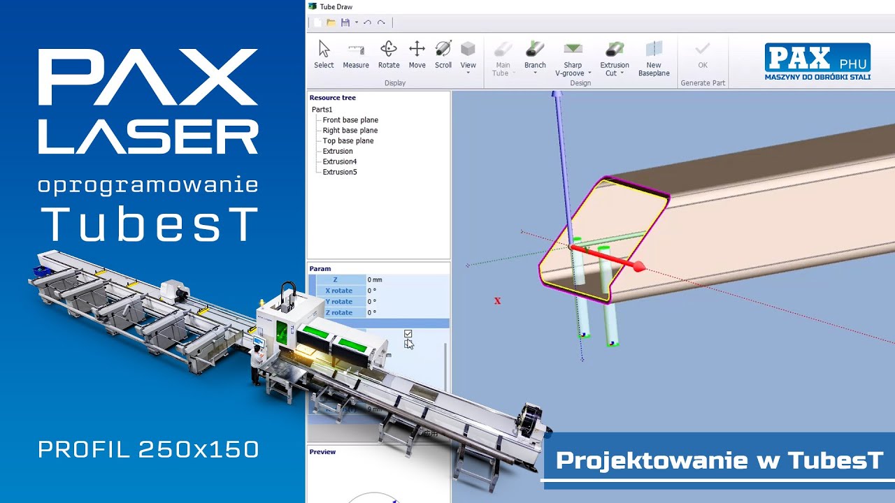 PAX LASER TubesT - programowanie profil 250x150