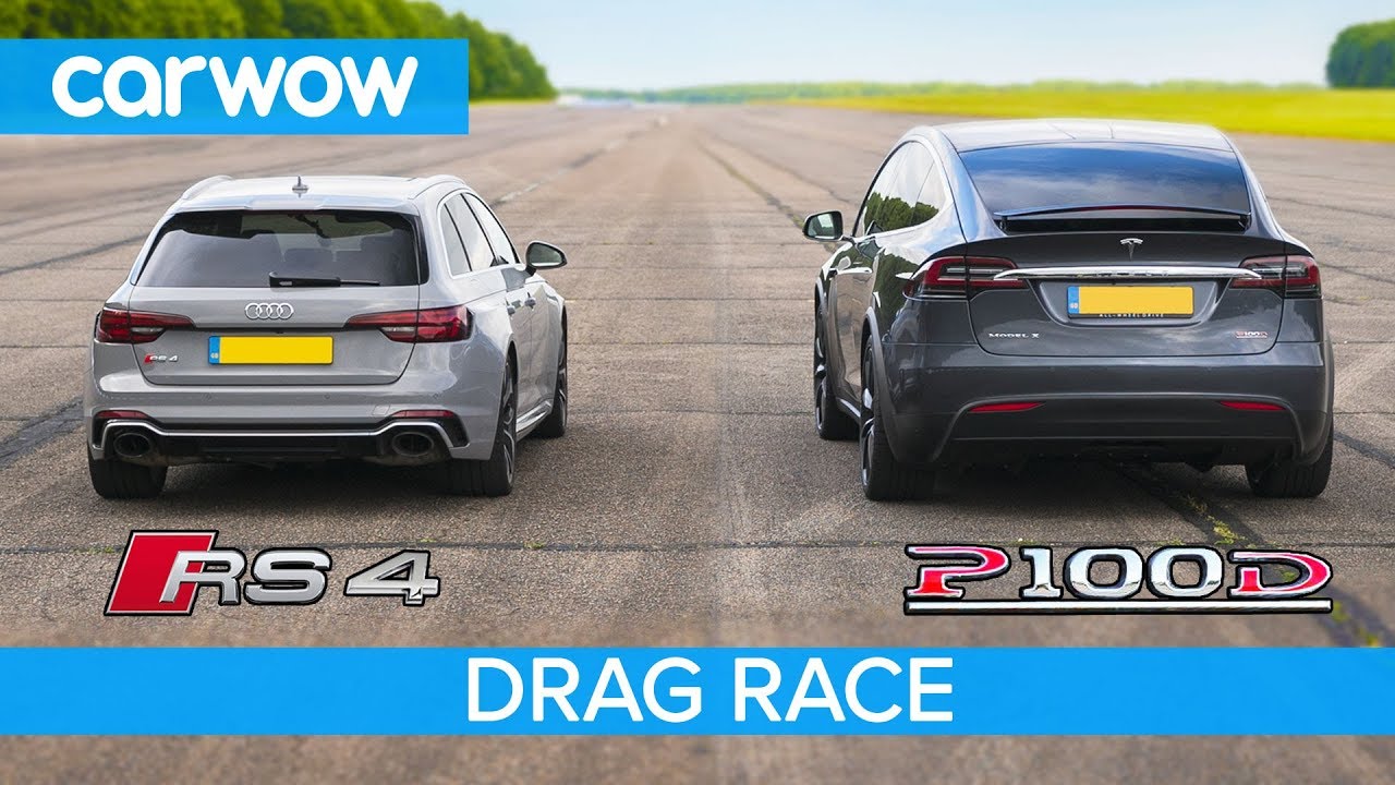 Audi RS4 vs Tesla Model X P100D - DRAG RACE, ROLLING RACE & BRAKE TEST