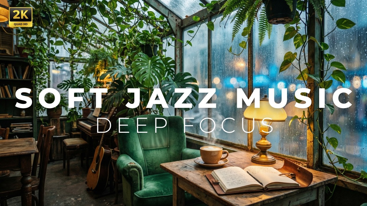 Empty Botanical Coffee Shop ☕ No People, Just Rain & Soft Jazz Music for Deep Focus