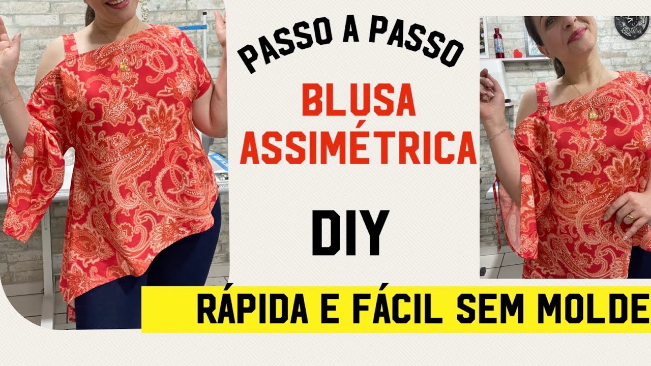 CORTE E COSTURE BLUSA ASSIMÉTRICA ELEGANTE DE VISCOSE FÁCIL SEM MOLDE DIY #passoapasso #costurando