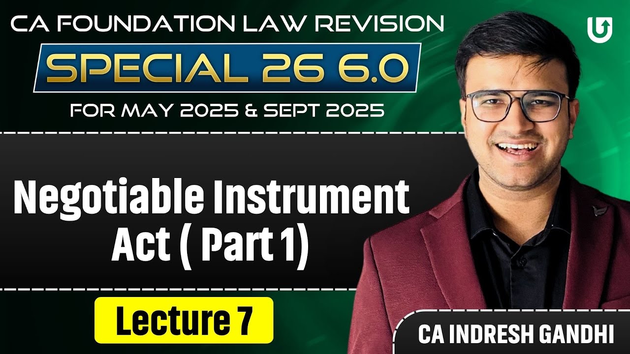Negotiable Instrument Act 1881 Part 1 One shot Revision CA Foundation Law | Indresh Gandhi
