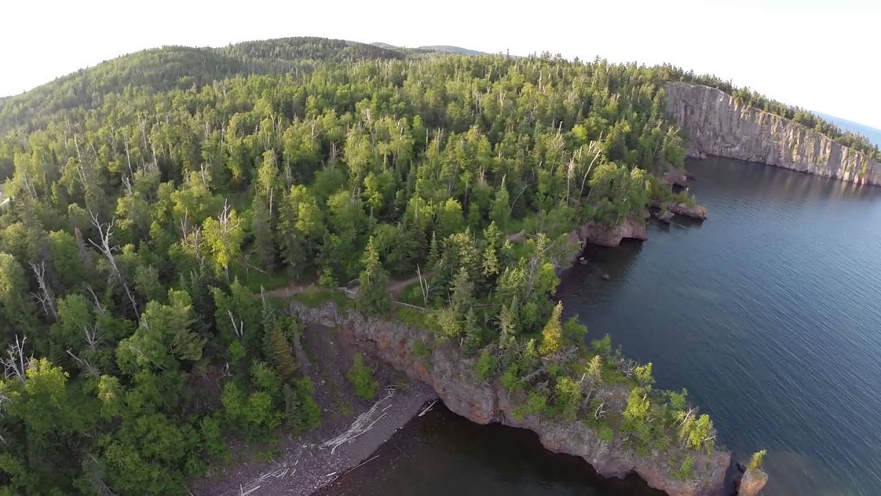 Flying over Lake Superior at Tettegouche State Park in Minnesota
