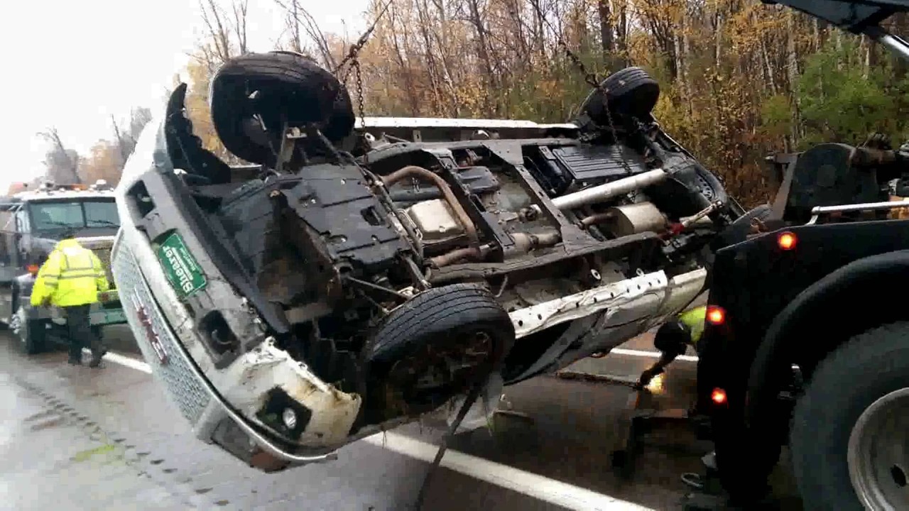 Pickup Truck Fail, Truck wreck over guardrail