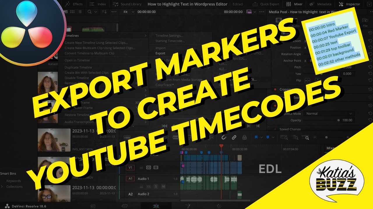 How to Export Markers in DaVinci Resolve 18 to Create YouTube Timecodes - Easy!