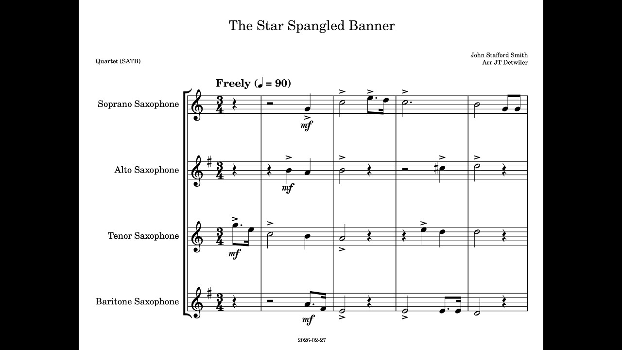 Star-Spangled Banner and O Canada for Saxophone Quartet (SATB)