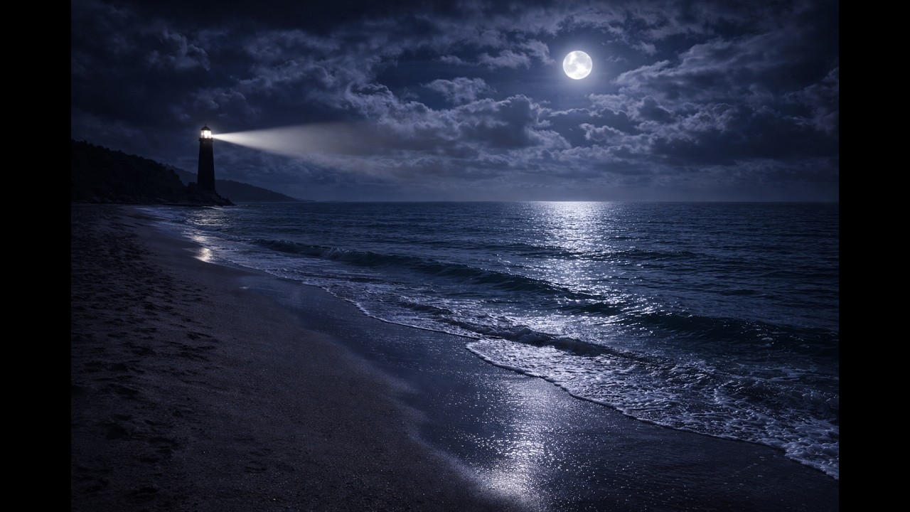 Cloudy Night Ocean – Lighthouse Waves for Deep Sleep (8 Hours)