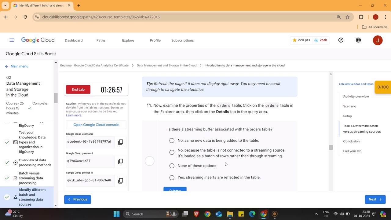 Unit 2 - Lab 2 - Identify different batch and streaming data sources - Google cloud Data Analytics