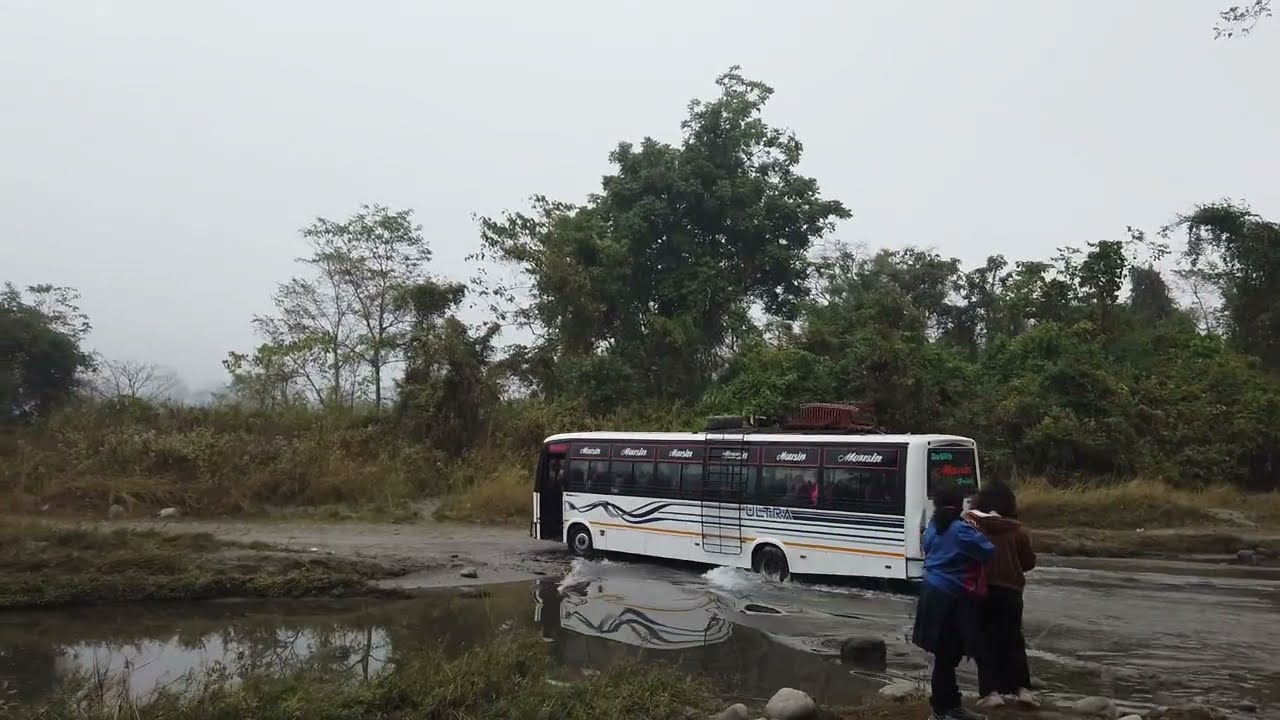 Tata Ultra Bus goes off Road , crossing a small stream