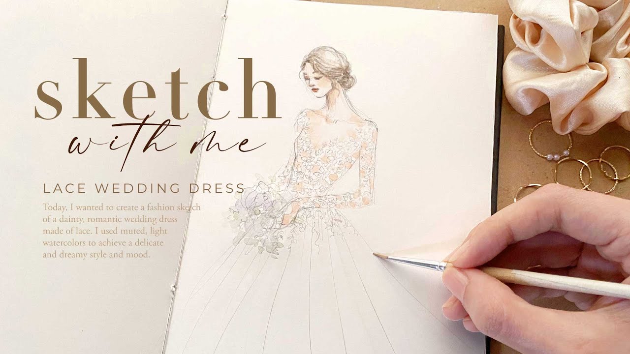 Illustrating a Lace Wedding Dress with Watercolors  • chill sketch with me