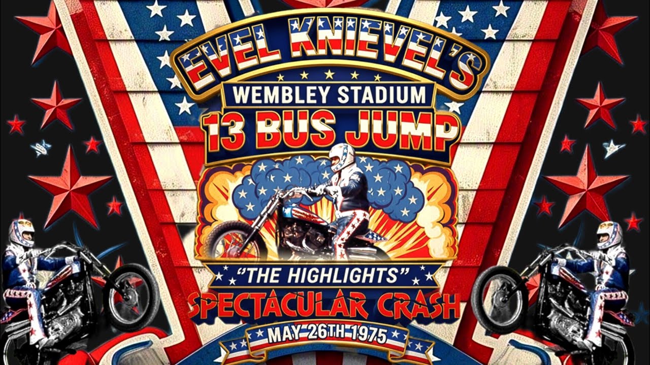 Evel Knievel's 13 Bus Jump The Highlights 1975 Spectacular CRASH Wembley Stadium. 