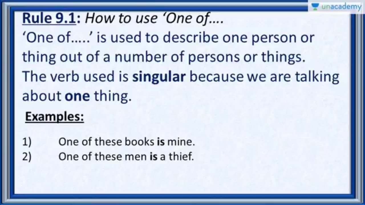 Subject Verb Agreement Rule 9 - Use of 'one of' and 'both of' (in Hindi)