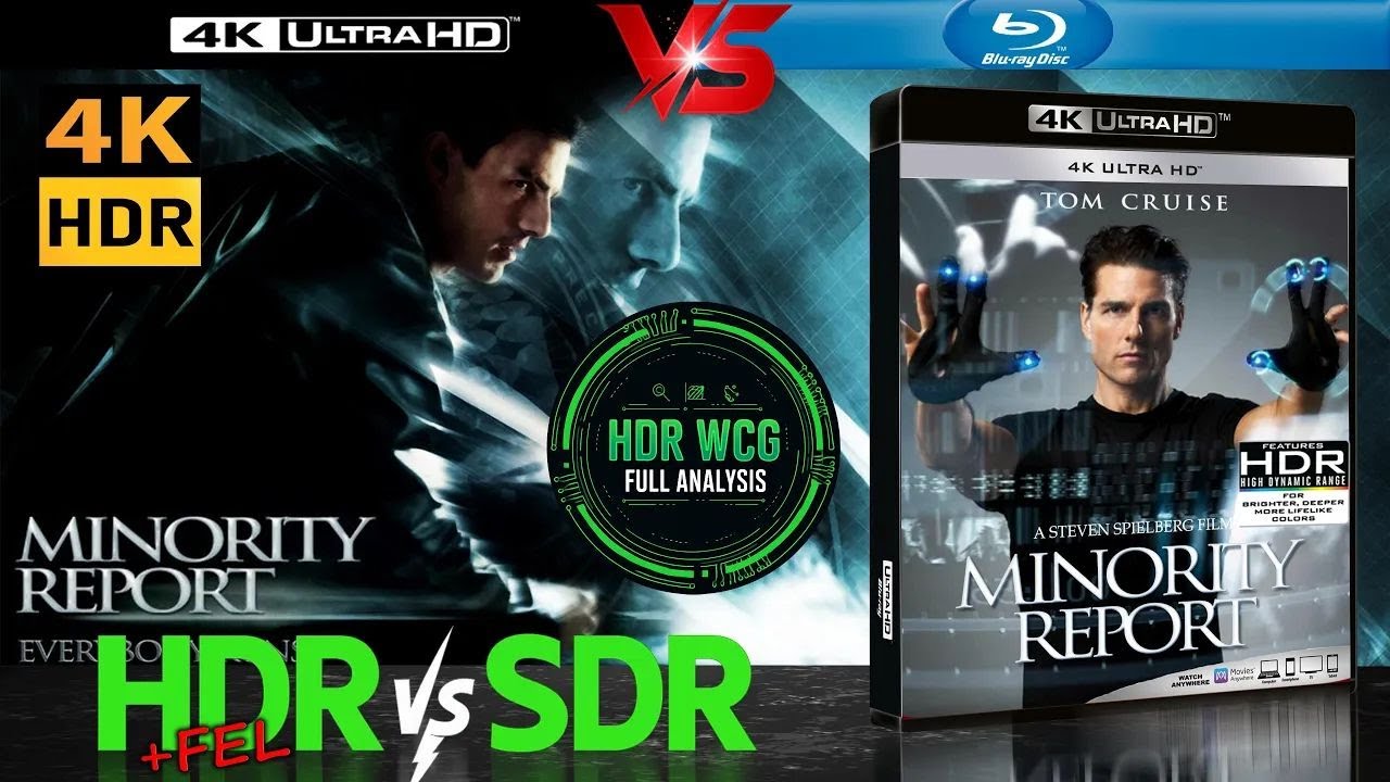 HDR DV WCG ANALYSIS ( Minority Report 2002 ) 4K UHD Blu Ray REVIEW vs 1080p BD SDR 100nits