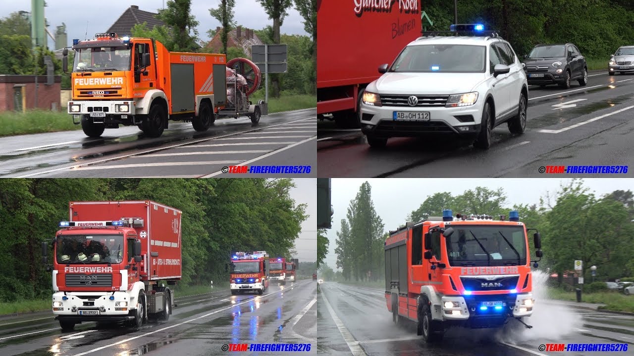 Einsatzfahrten zum Großbrand bei Recyclingbetrieb im Aschaffenburger Hafen