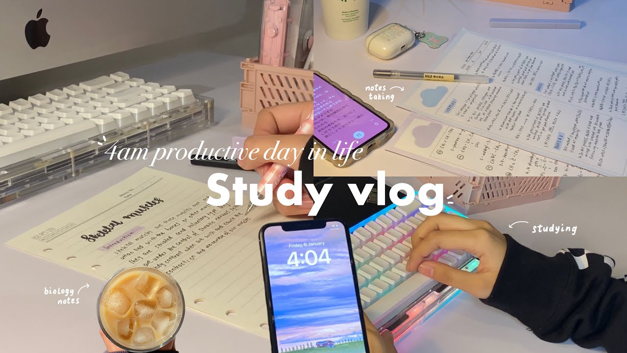 4am productive study vlog 📚☁️ endless notes taking, making coffee, morning walks and more