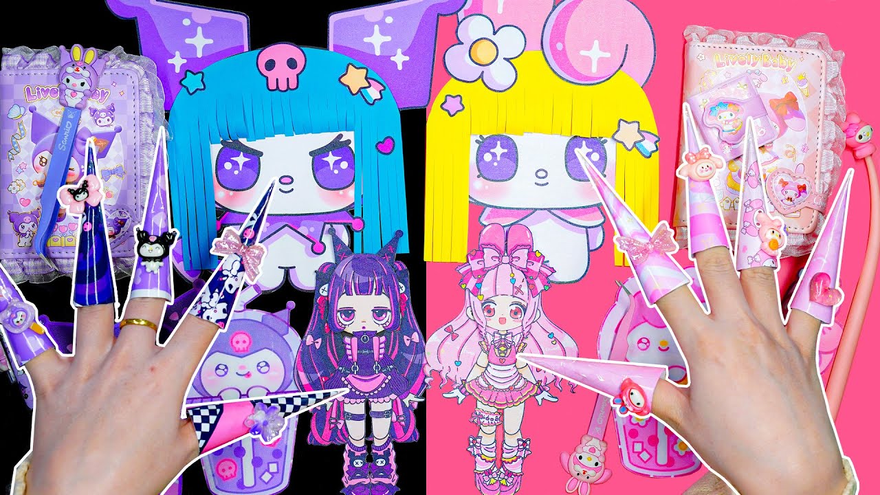 [Paper Diy] UnBoxing Blind Bag KUROMI and MY MELODY // BLACK and PINK    