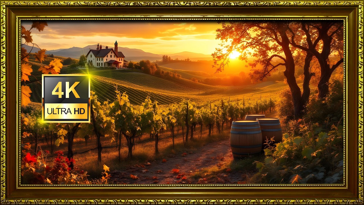 Golden Vineyard Sunset | Autumn Countryside Art | Frame TV 4K