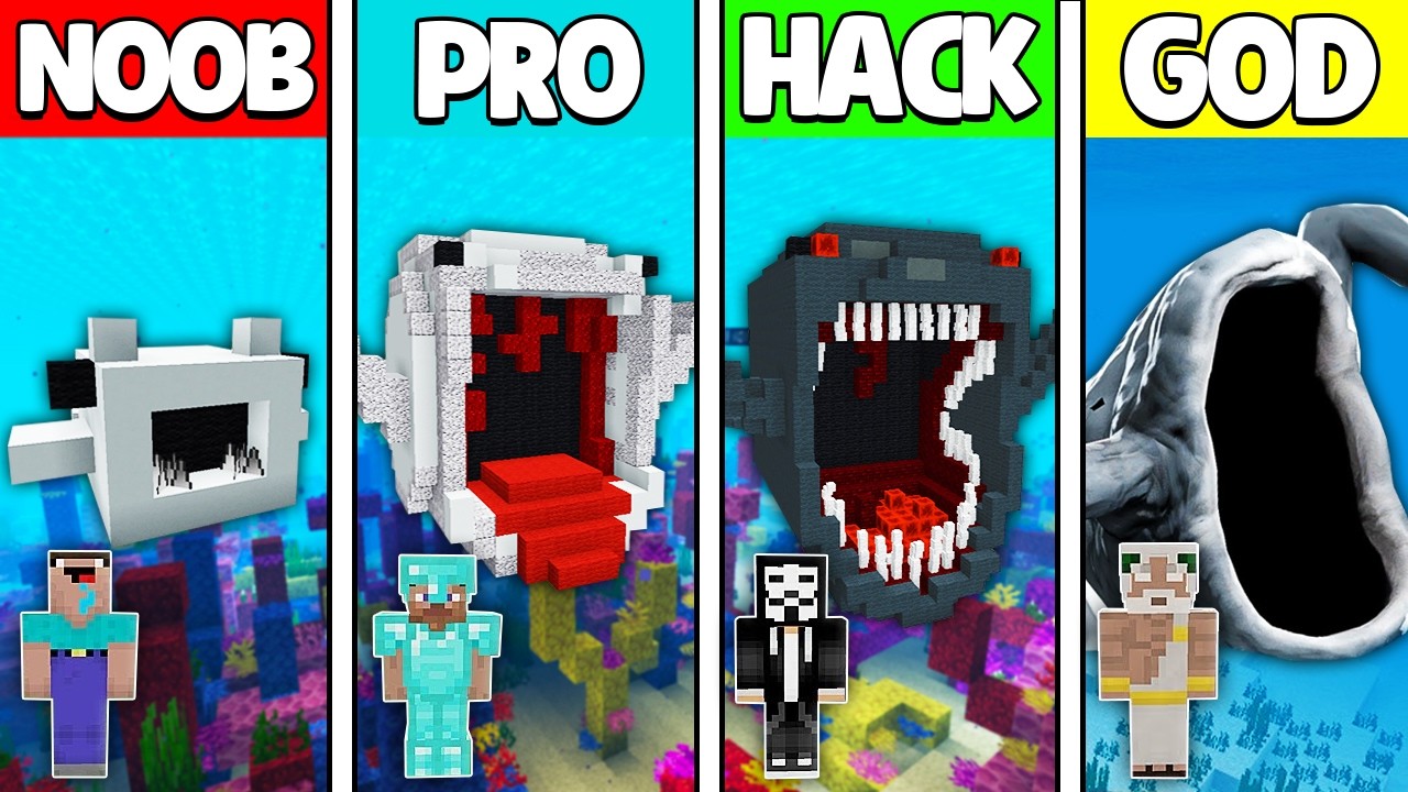 Minecraft Battle: NOOB vs PRO vs HACKER vs GOD! SEA EATER BUILD CHALLENGE in Minecraft