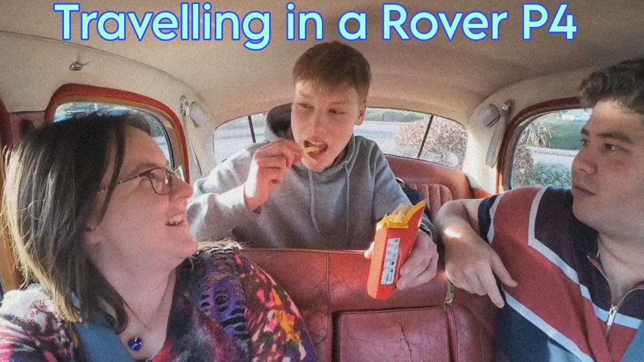 Driving in my Rover P4 to see a Morris Marina - 4 friends having a laugh