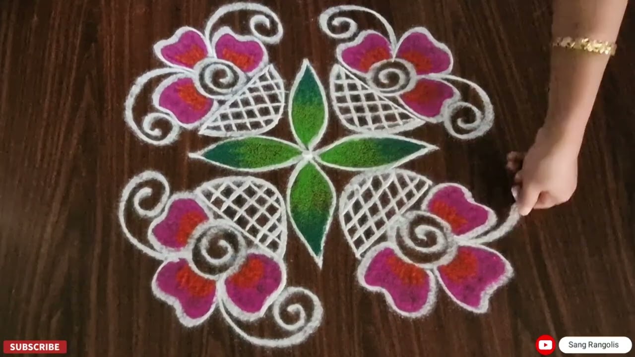 Set of 2 Colorful muggulu kolam beautiful Rangoli Design easy Rangoli Design 
