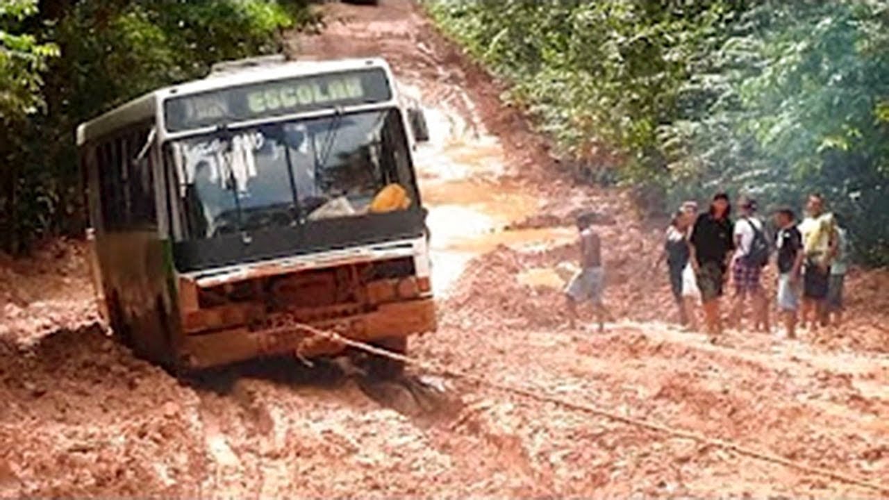 Amazing Bus Driving Skills | Extreme Bus Off Roads in Mudding   Roads - Bus Stuck In Mud