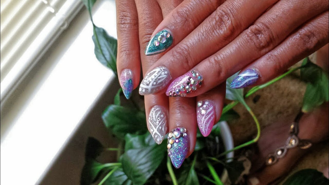Glittered Acrylic Stiletto Nails || My 25th Birthday Set.