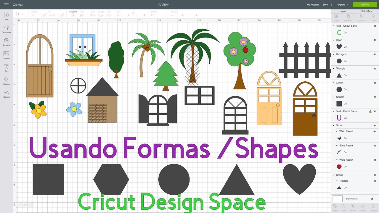 CRICUT DESIGN SPACE. USANDO FORMAS (SHAPES) PARA CREAR VARIOS DISEÑOS PARA UNA CASITA DE PAPEL.