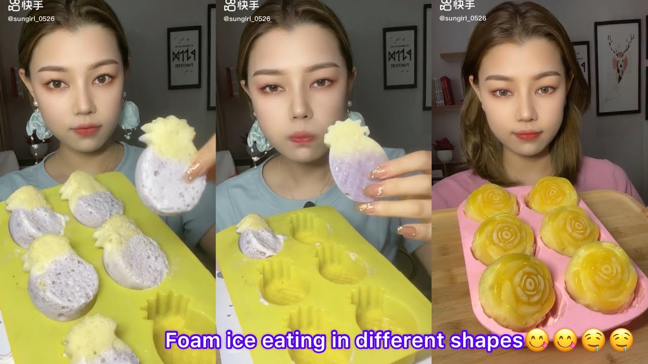 Eating ice🧊 FOAM ICE EATING IN DIFFERENT SHAPES || PINEAPPLE🍍|| ROSES🌹