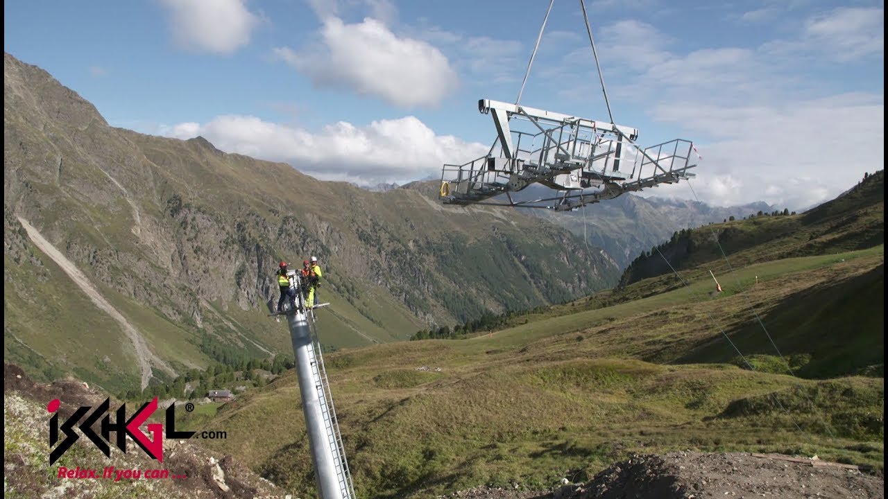 Stützenmontage mittels Helikopter, Gampenbahn E4, Bauarbeiten Ischgl/Samnaun, Silvretta Arena, NEU
