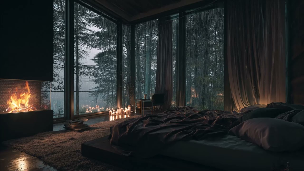 Best Heavy Rain Night 🌧️ Cozy Wood Cabin Ambience for Deep Sleep