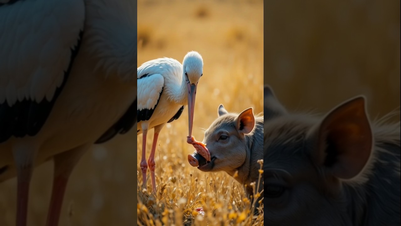 The Stork Is Removing The Infaction Of The Wild Pig 🐖 And Save #rescue #birds #animalrescue #shorts