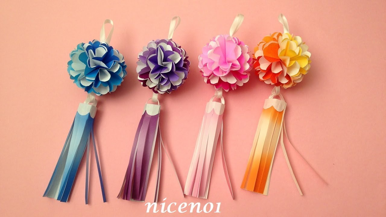 折り紙 七夕飾り 可愛い花のくす玉の吹き流し飾りの作り方　Origami flower kusudama decoration tutorial（niceno1）
