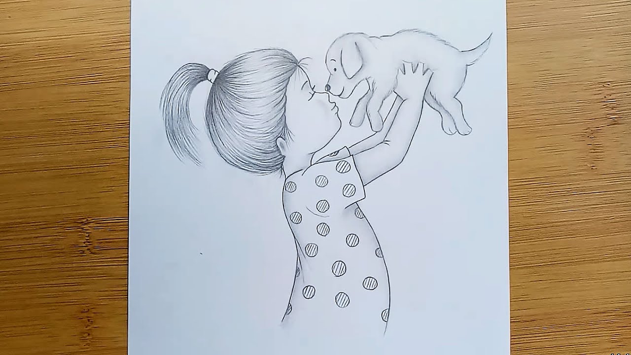 How to Draw a cute Girl Playing her Dog || Pencil Sketch Drawing for beginners