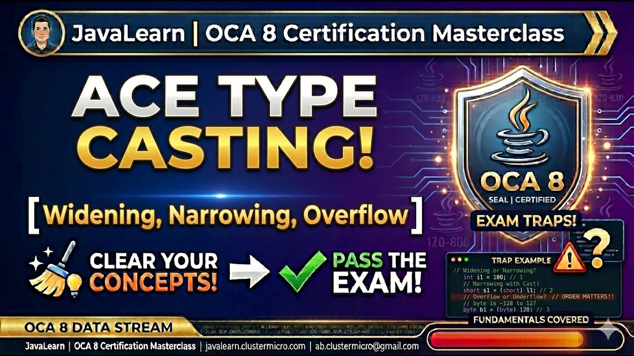 Java OCA 1Z0-808 | 2.2b Type Casting & Conversions | Widening, Narrowing, Overflow & Exam Traps