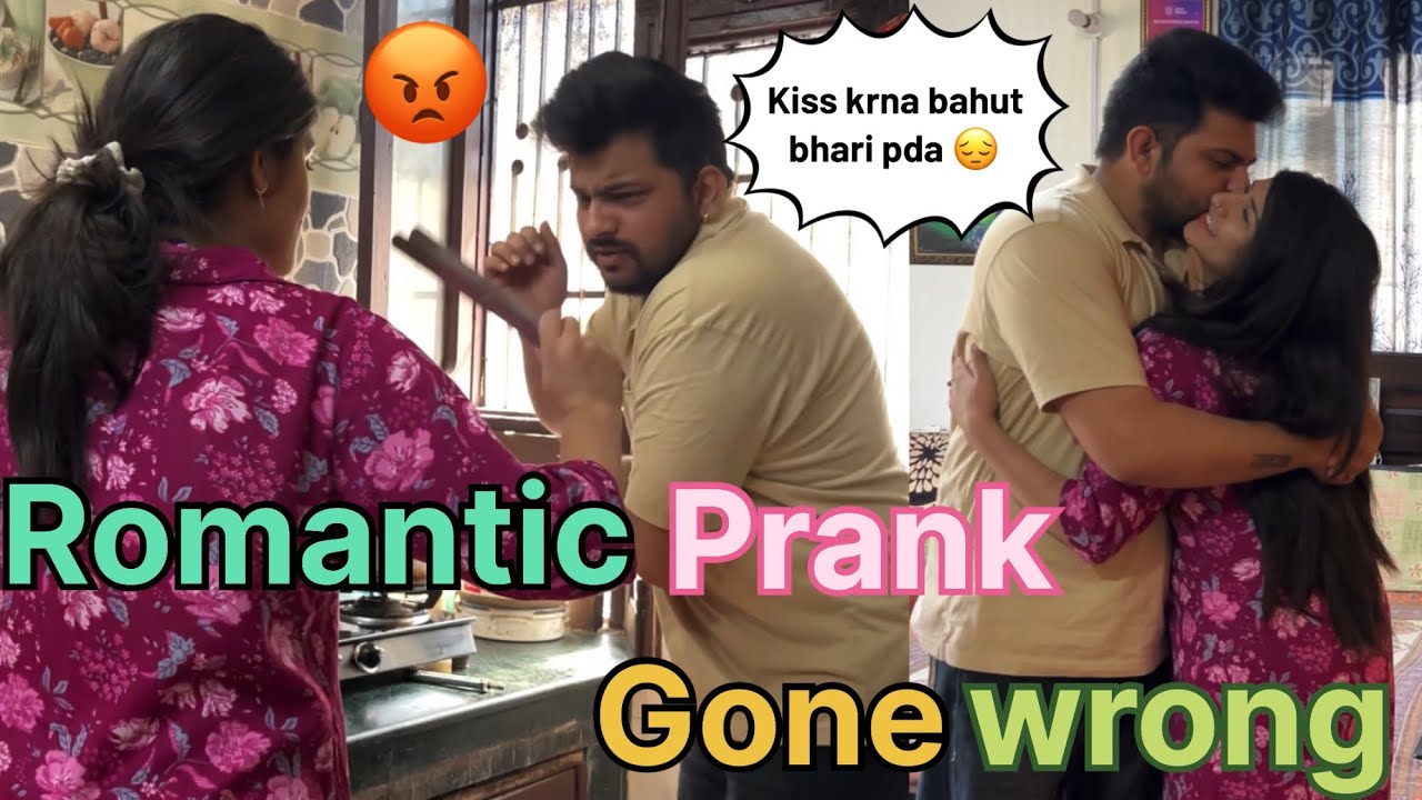 Romantic prank on wife😍😍 Prank gone wrong 😔😡 #kissing #pranks #wife #youtube