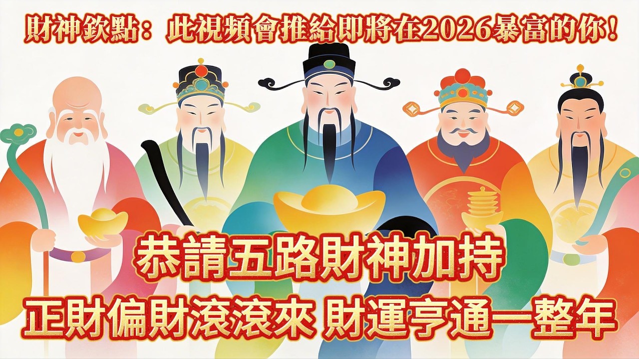 ⚠️ 財神欽點！2026 五路財神為你開路！錯過這次，錯過一整年的暴富機會！💰正財偏財滾滾來，財運亨通一整年｜吸引力法則 能量音樂 冥想音樂 顯化音樂 金錢音樂