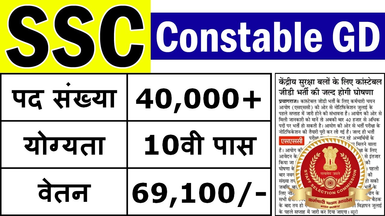 एसएससी कांस्टेबल जीडी भर्ती 2021 || SSC Constable GD Recruitment 2021