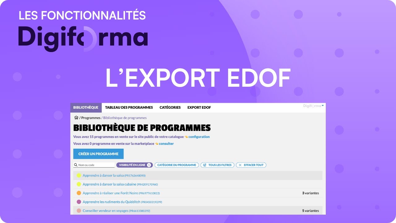 Les fonctionnalit&eacute;s Digiforma | Export Edof