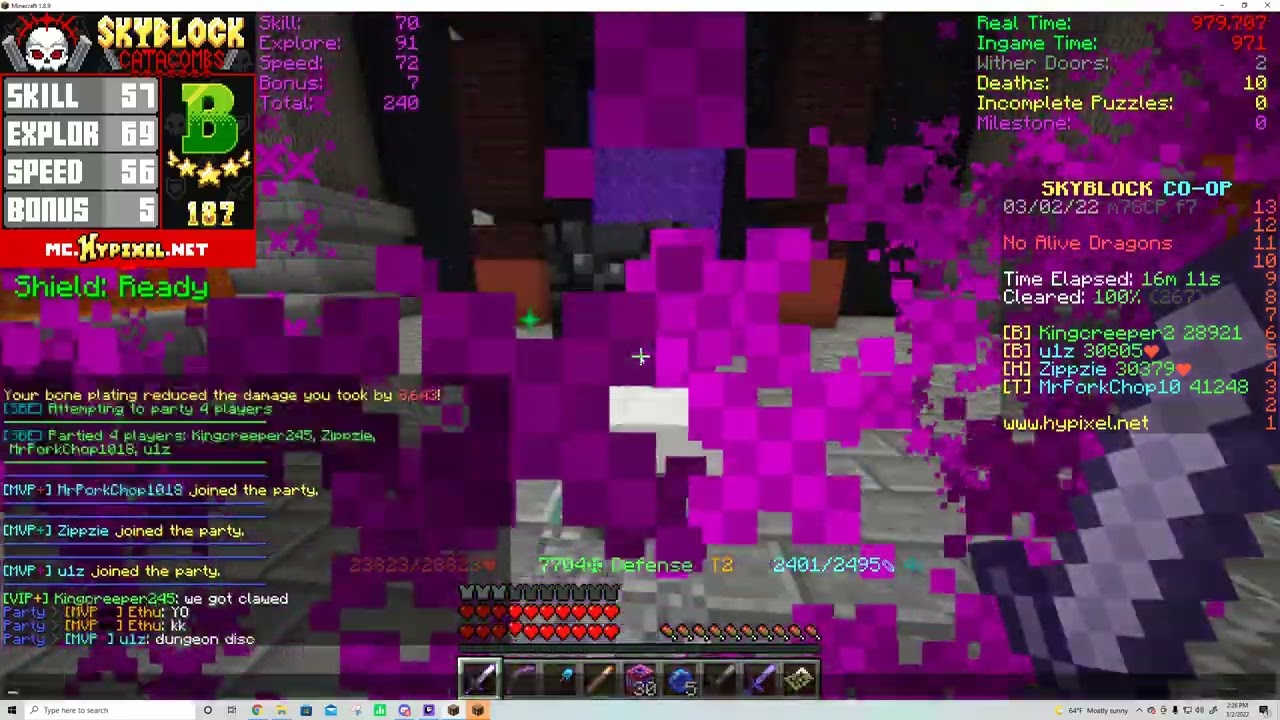 1st dark claymore drop on the server gets deleted in m7 (hypixel skyblock)